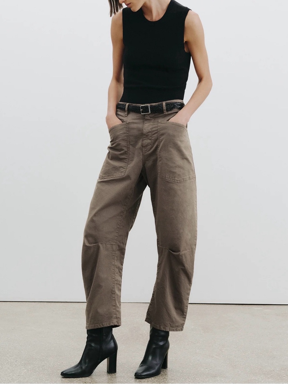 Nili Lotan Shon Cotton Mid Rise Barrel Leg Pant Size S/M